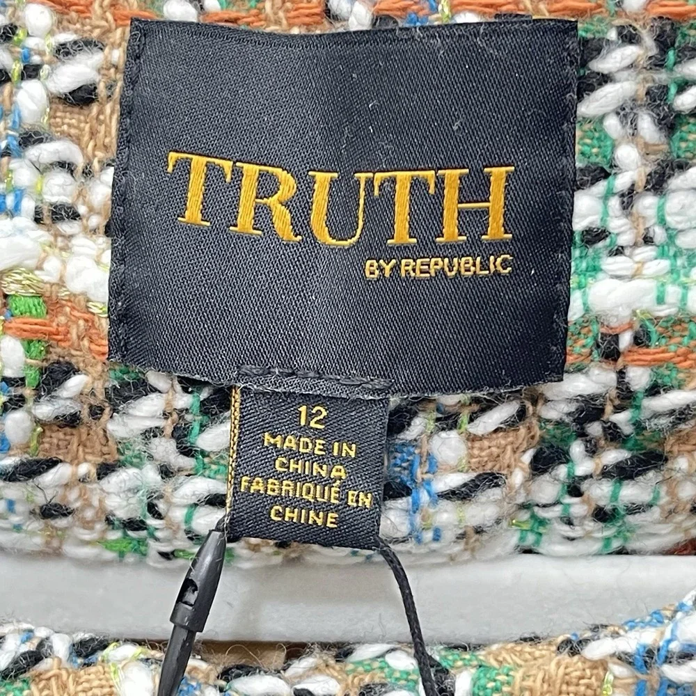 Truth by Republic Women's 12 Tweed Button Up Lined Preppy Workwear Blazer Jacket